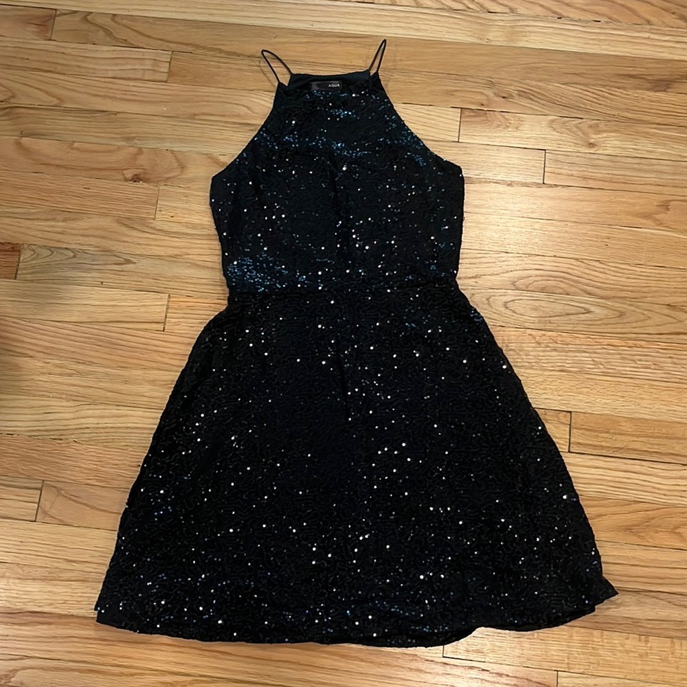Aqua Sequin Black Dress